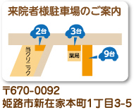 来院者様駐車場のご案内 当クリニック 2台 薬局 3台 9台